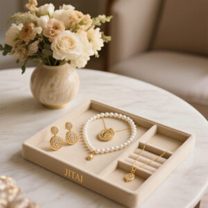 Beige Velvet Jewelry Organizer Tray 1