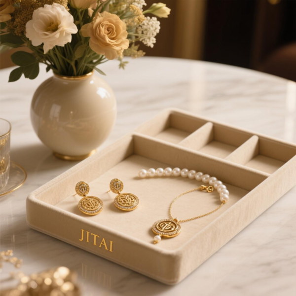 Beige Velvet Jewelry Organizer Tray 1