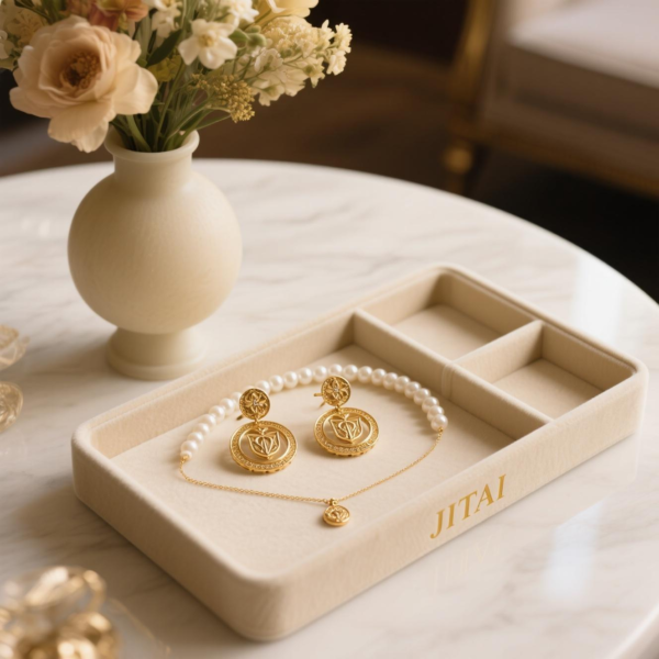 Beige Velvet Jewelry Organizer Tray 2