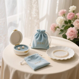 JPD001 Small Light Blue Velvet Jewelry Pouches 1